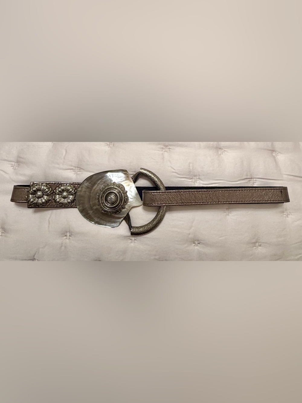 Vintage Mother-of-Pearl Shell Statement Belt Brown and Silver - Like New!